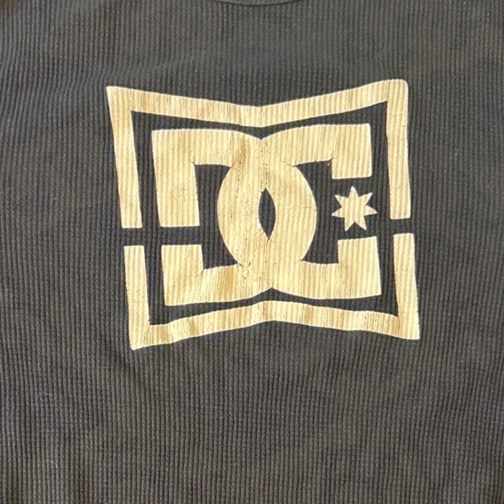 DC Shoes Mens Long Sleeve Thermal Waffle Knit Logo Shirt Black Charcoal Medium